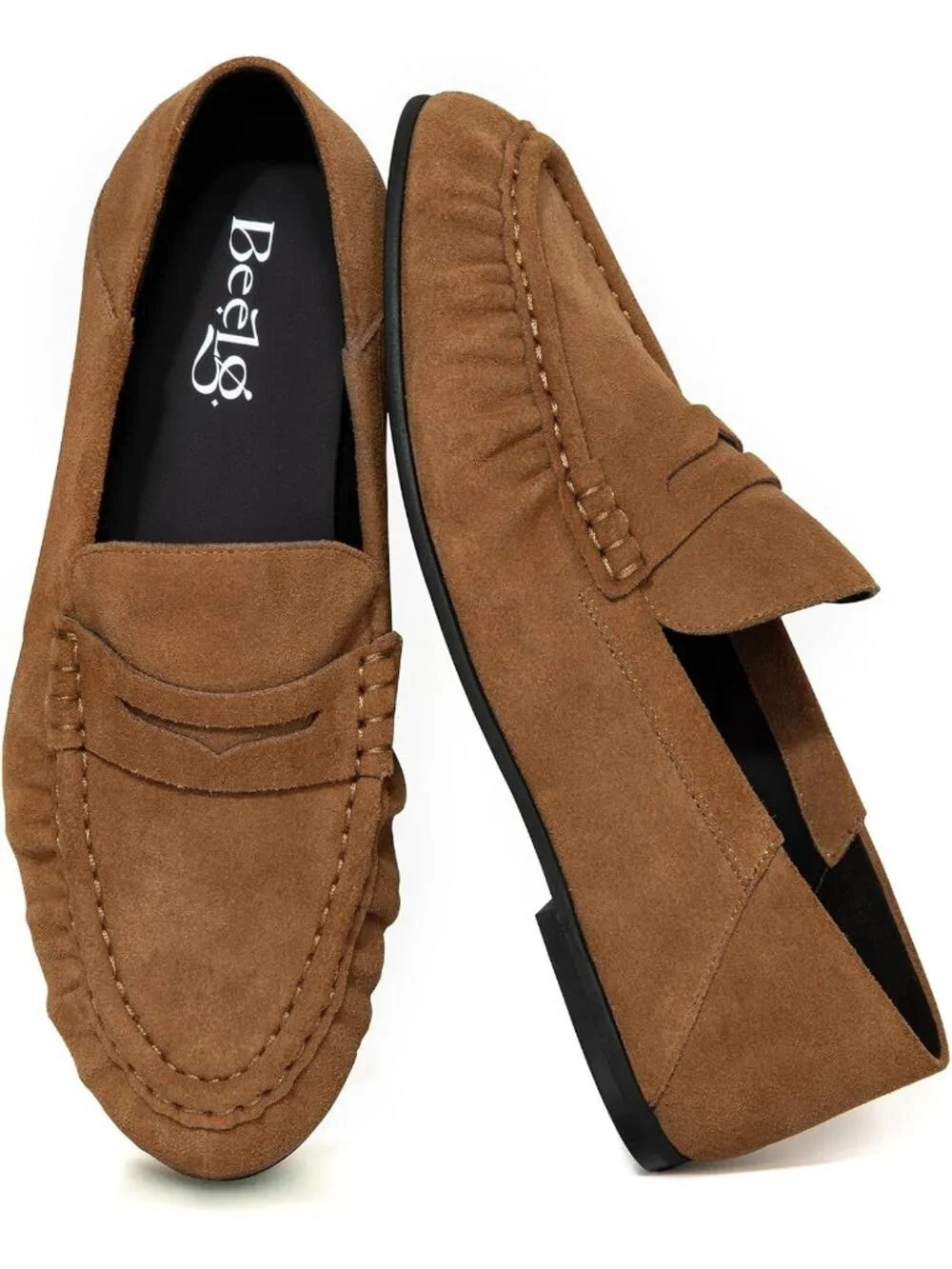 🆕Women's Brown Suede Penny Loafers Flats Shoes Dressy Vintage Work Business